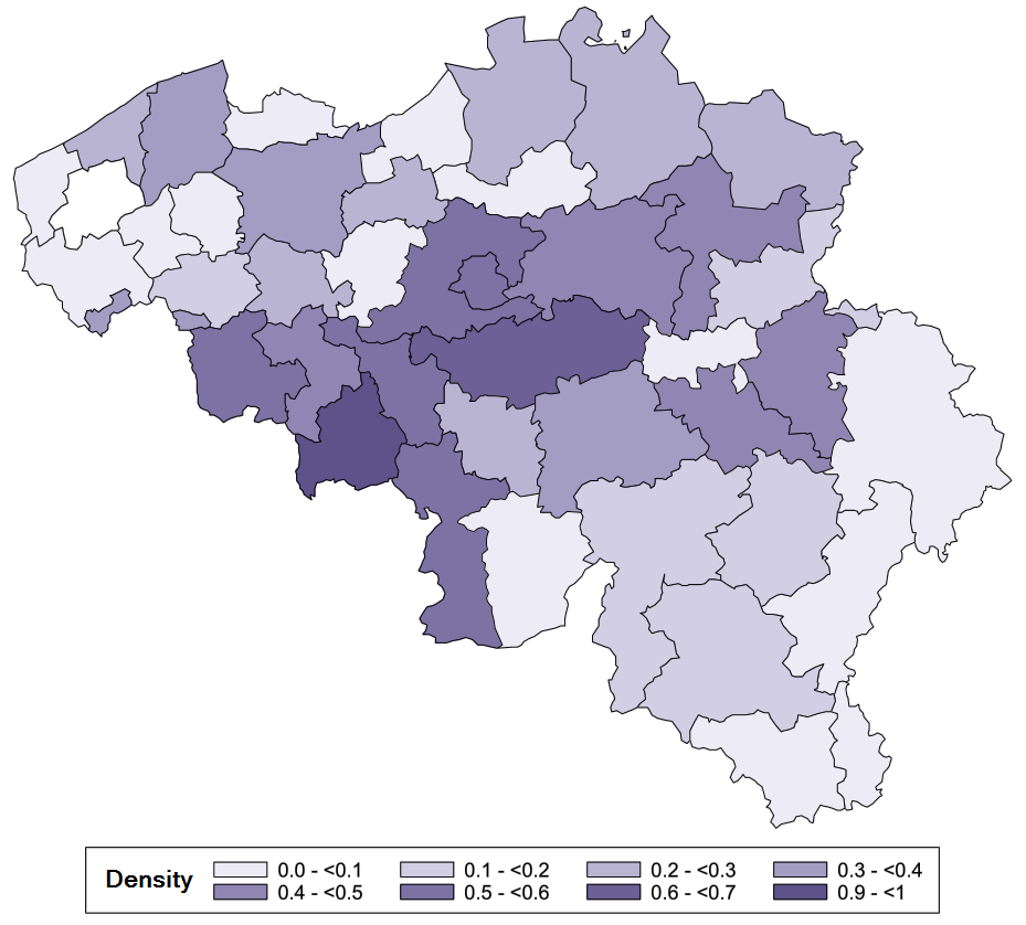 Conventioned gynaecologists density, in Full-time equivalent (FTE) per 10 000 insured population