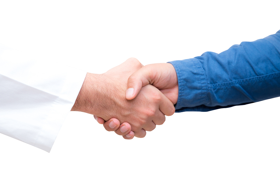 handshake with patient