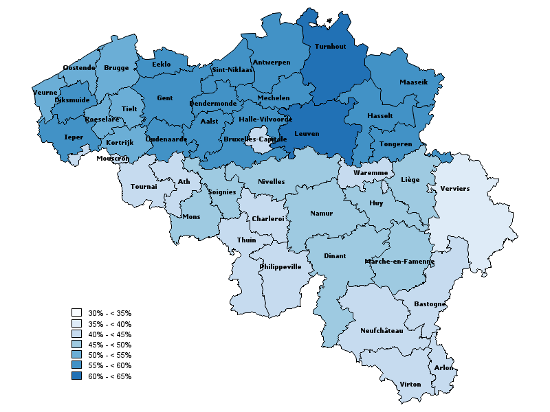 Coverage of vaccination against influenza in people aged 65 years and over, by district (2016)
