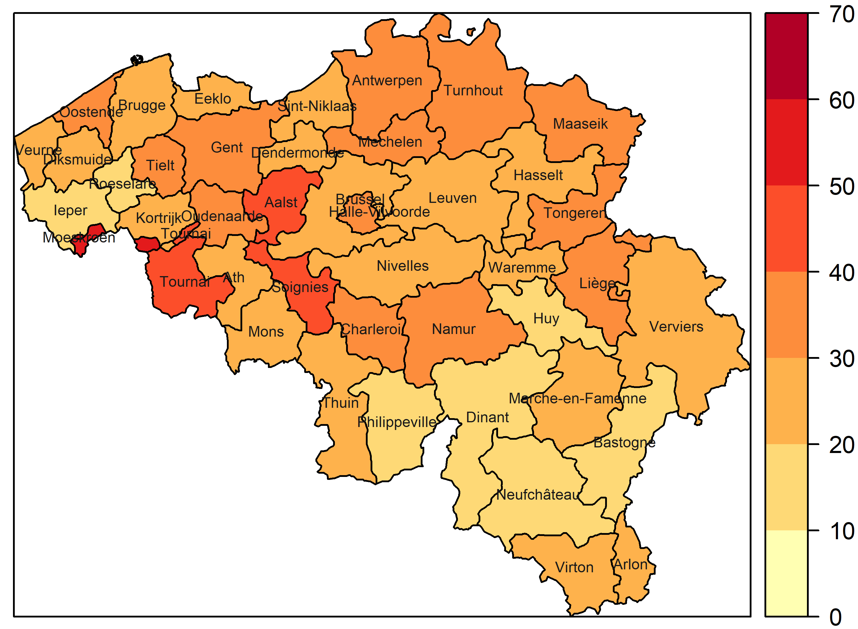Hospital admissions for asthma rate by district per 100 000 population aged 15 years and older